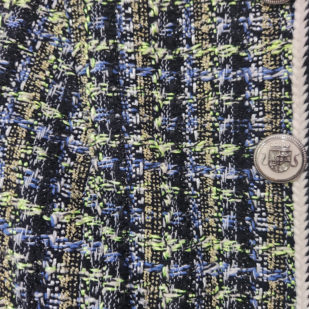 Veronica Beard Ceres Tweed Jacket in Navy Chartreuse size 6 - Picture 10 of 14